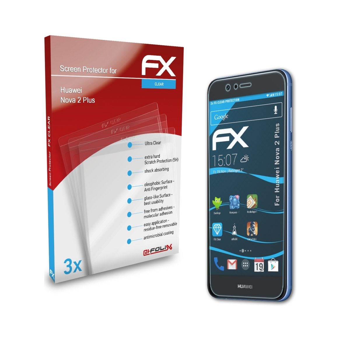 2 ATFOLIX Displayschutz(für Nova FX-Clear 3x Plus) Huawei