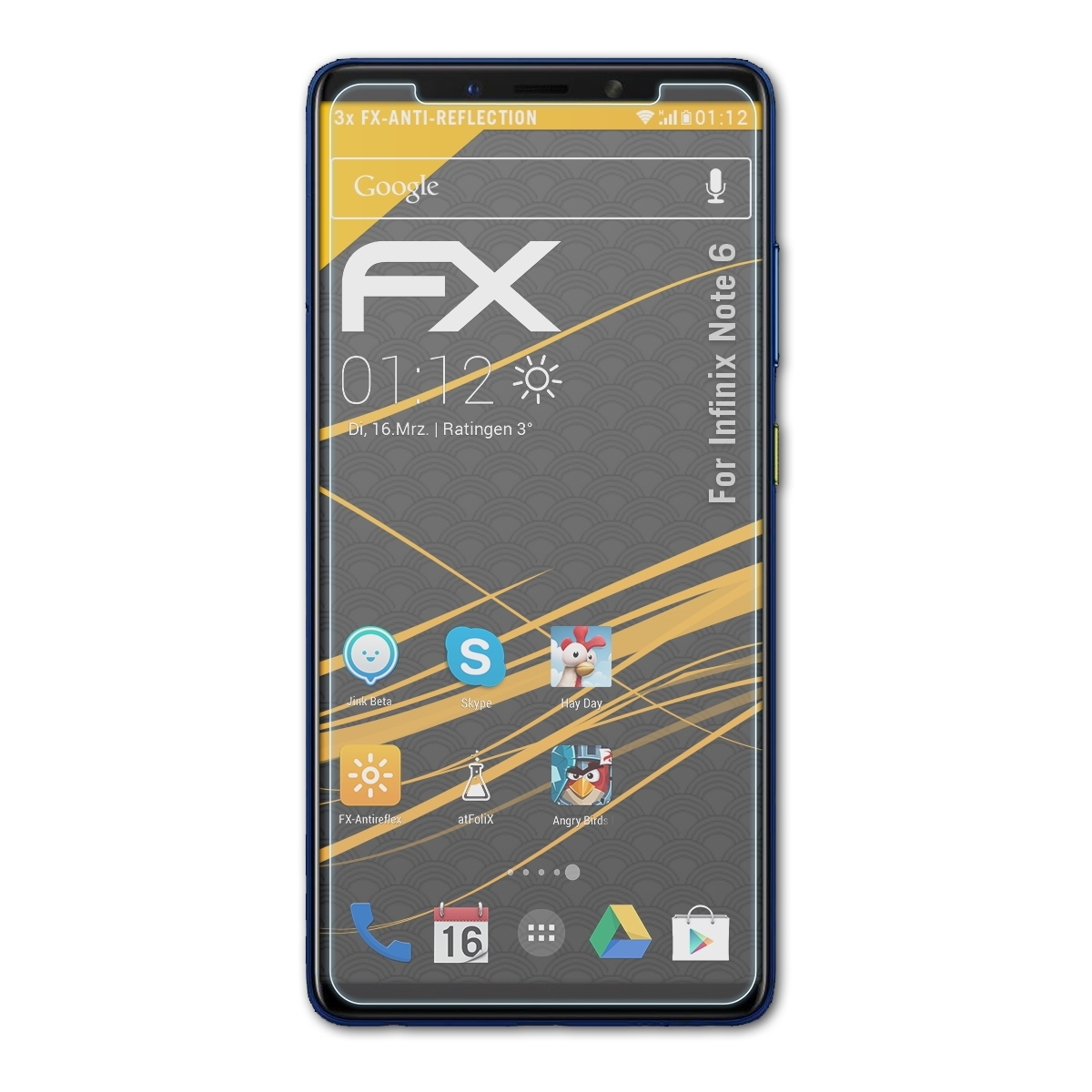 Infinix FX-Antireflex ATFOLIX 6) 3x Displayschutz(für Note