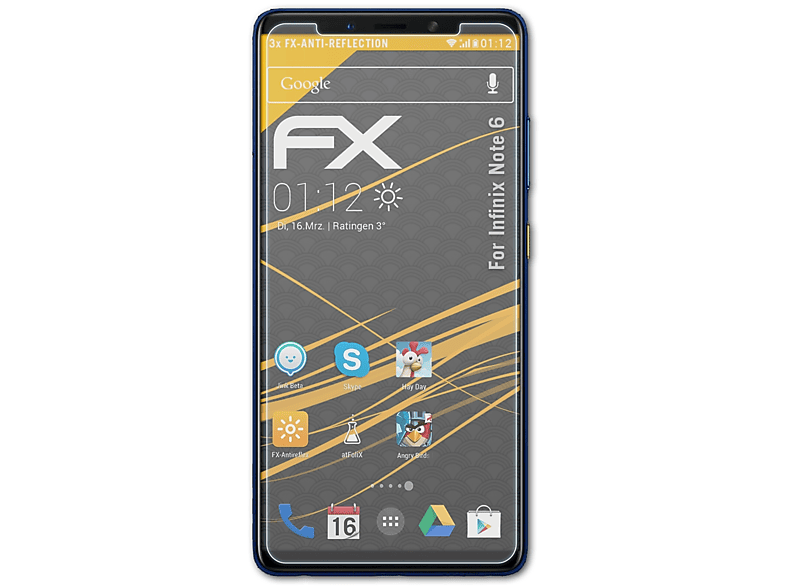 Infinix FX-Antireflex ATFOLIX 6) 3x Displayschutz(für Note