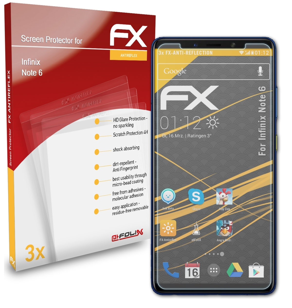 ATFOLIX 3x FX-Antireflex Displayschutz(für Infinix Note 6)