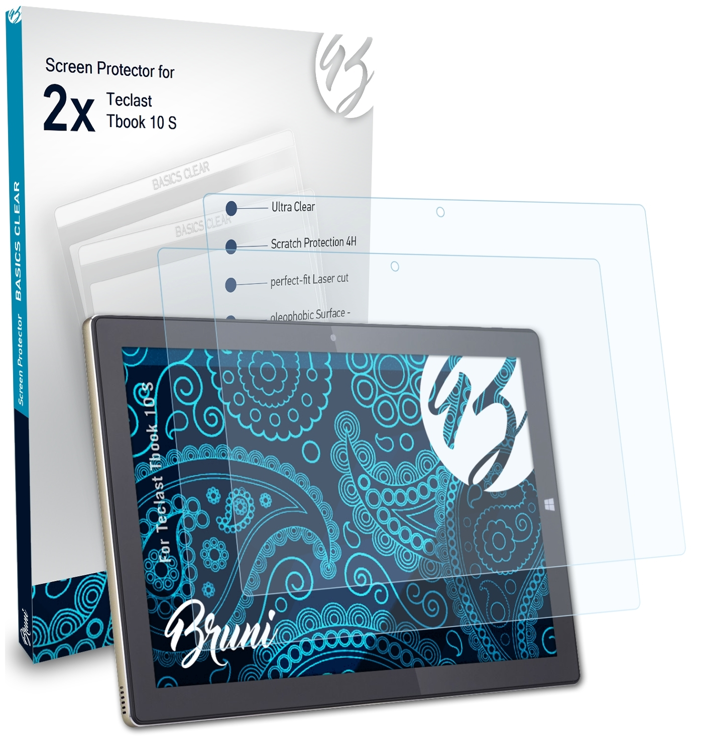 BRUNI 2x Basics-Clear 10 Tbook S) Teclast Schutzfolie(für
