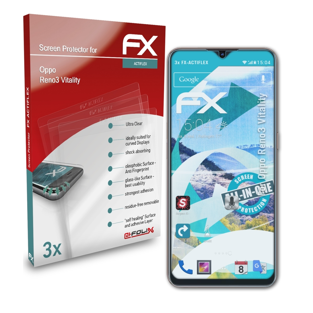 ATFOLIX 3x FX-ActiFleX Displayschutz(für Vitality) Oppo Reno3