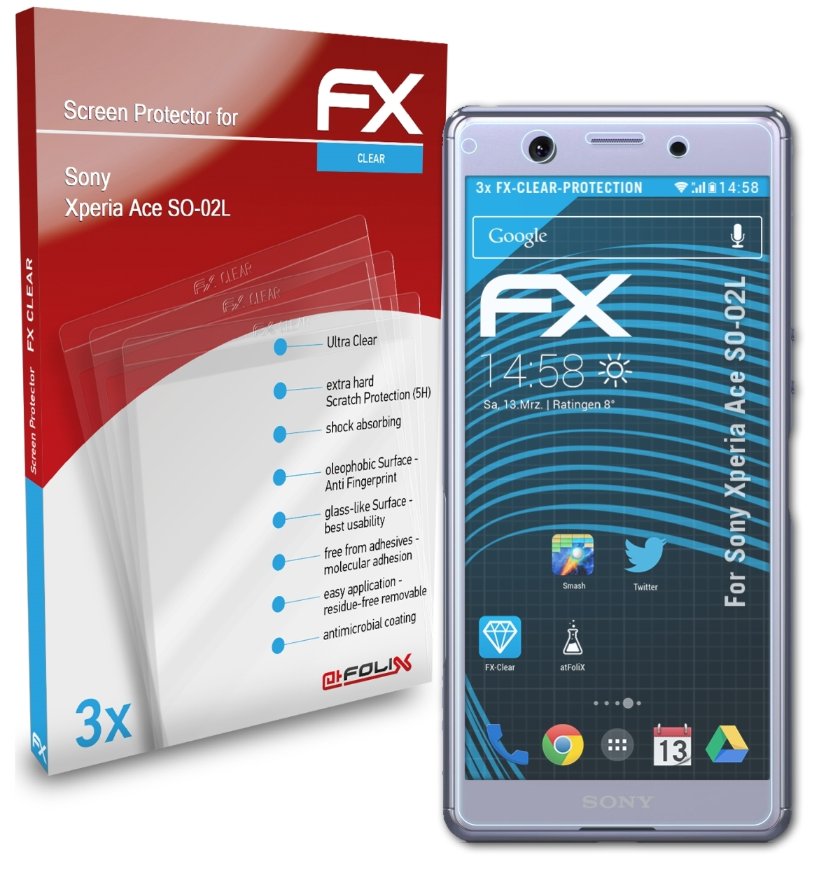 (SO-02L)) Xperia ATFOLIX Displayschutz(für 3x Sony Ace FX-Clear