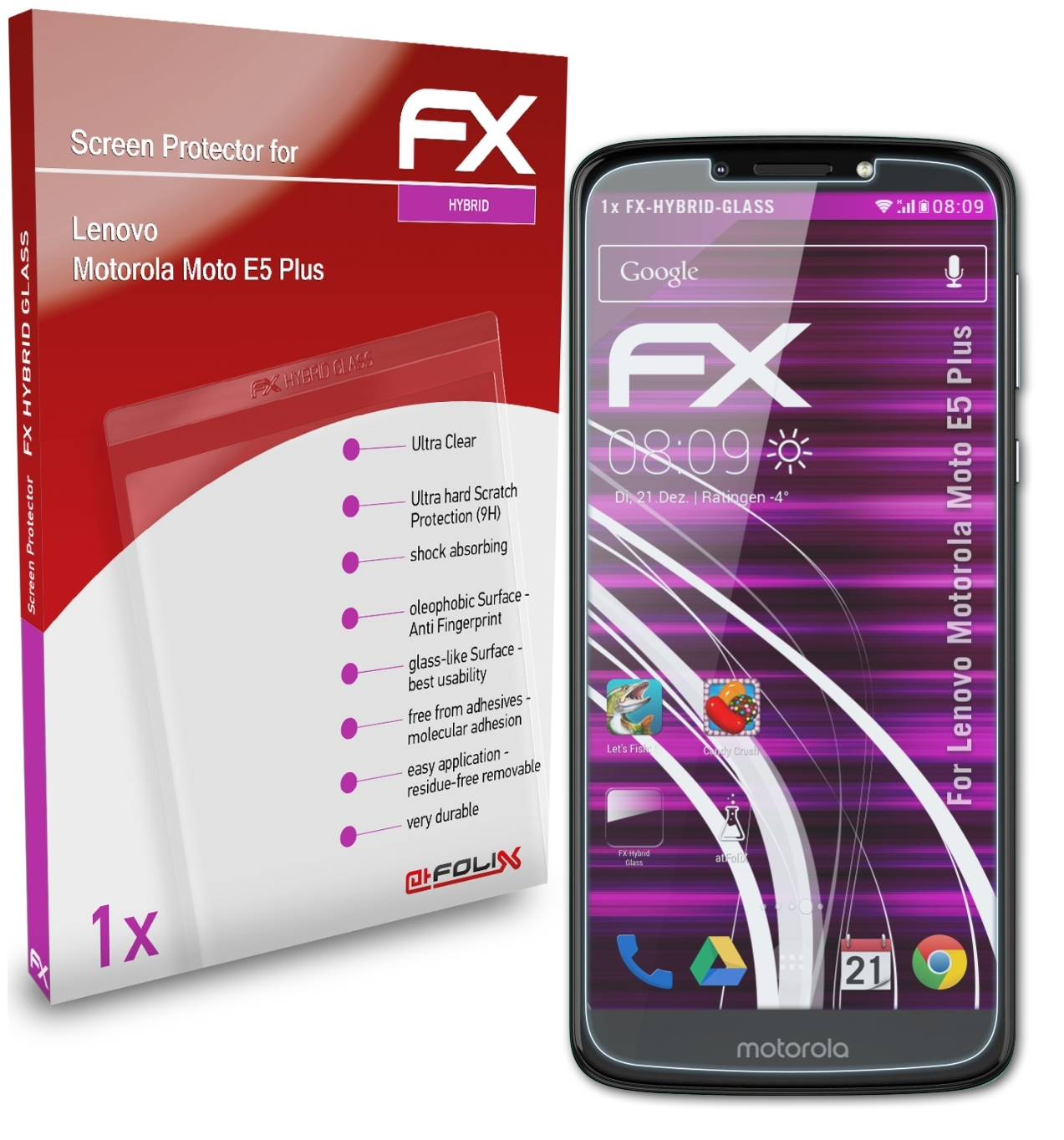 ATFOLIX FX-Hybrid-Glass Schutzglas(für Lenovo Motorola Moto Plus) E5