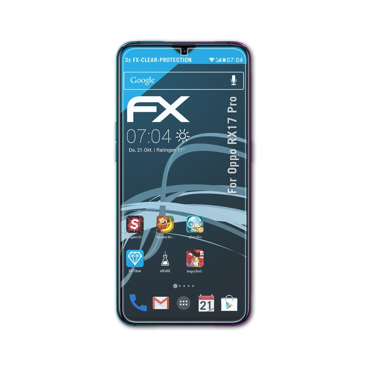 Oppo Displayschutz(für RX17 ATFOLIX Pro) FX-Clear 3x