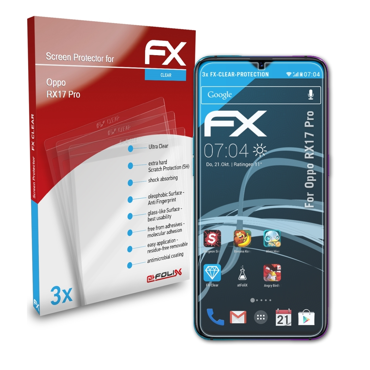 ATFOLIX 3x FX-Clear RX17 Displayschutz(für Pro) Oppo