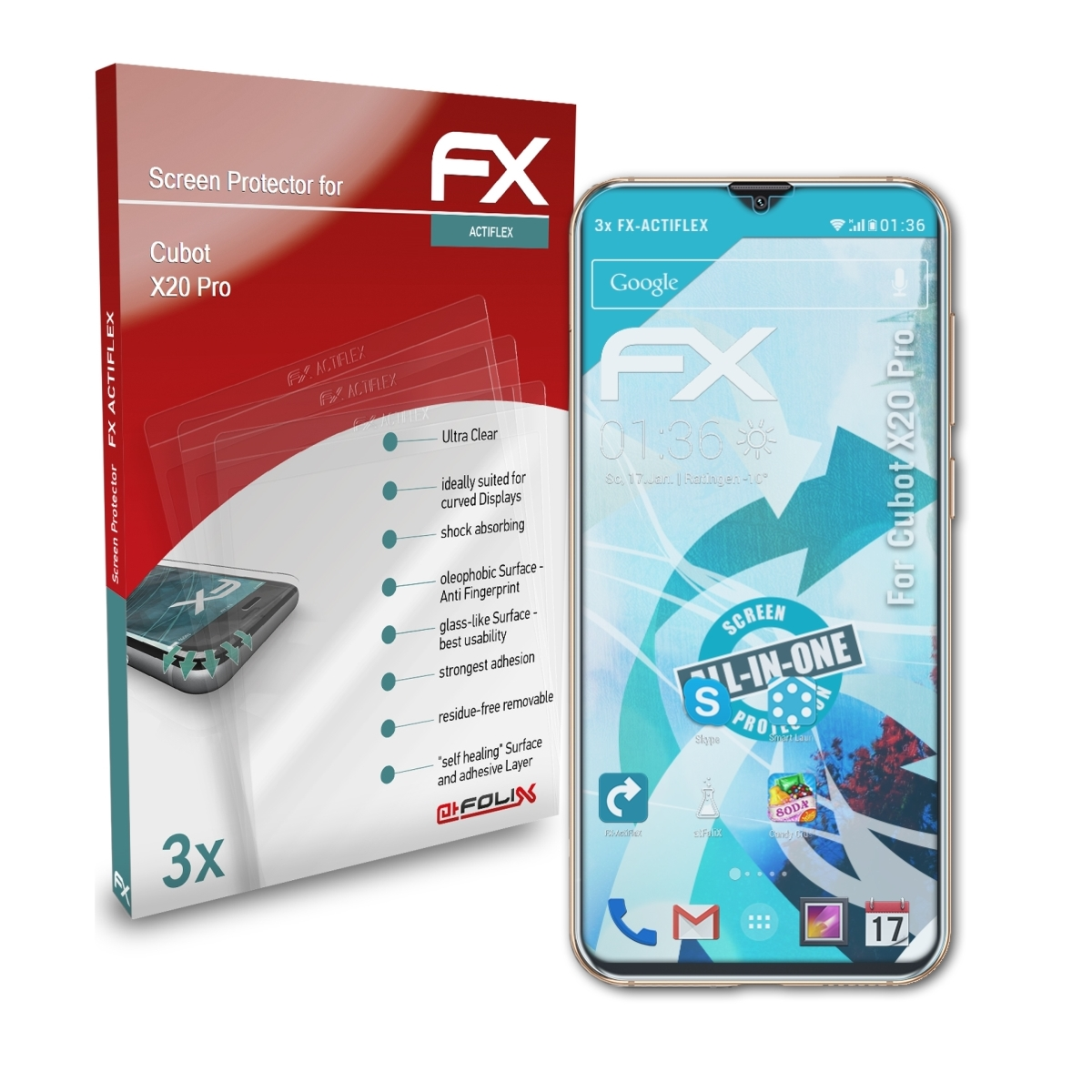 ATFOLIX FX-ActiFleX Displayschutz(für Cubot Pro) X20 3x