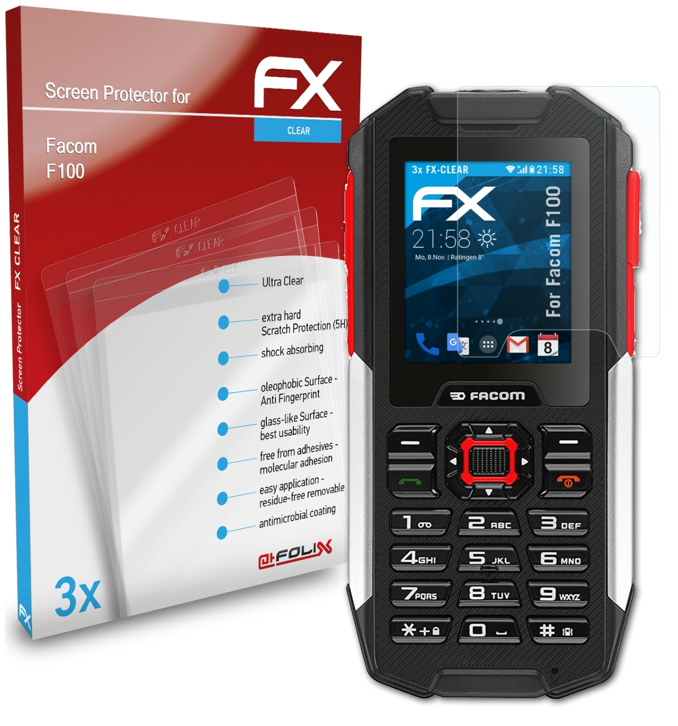 F100) 3x FX-Clear ATFOLIX Facom Displayschutz(für