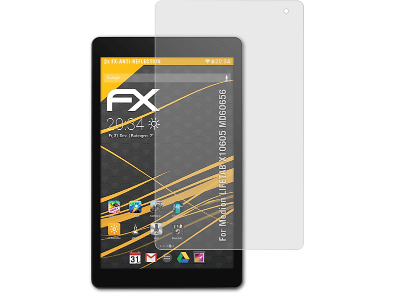 Displayschutz(für 2x ATFOLIX Medion FX-Antireflex X10605 LIFETAB (MD60656))