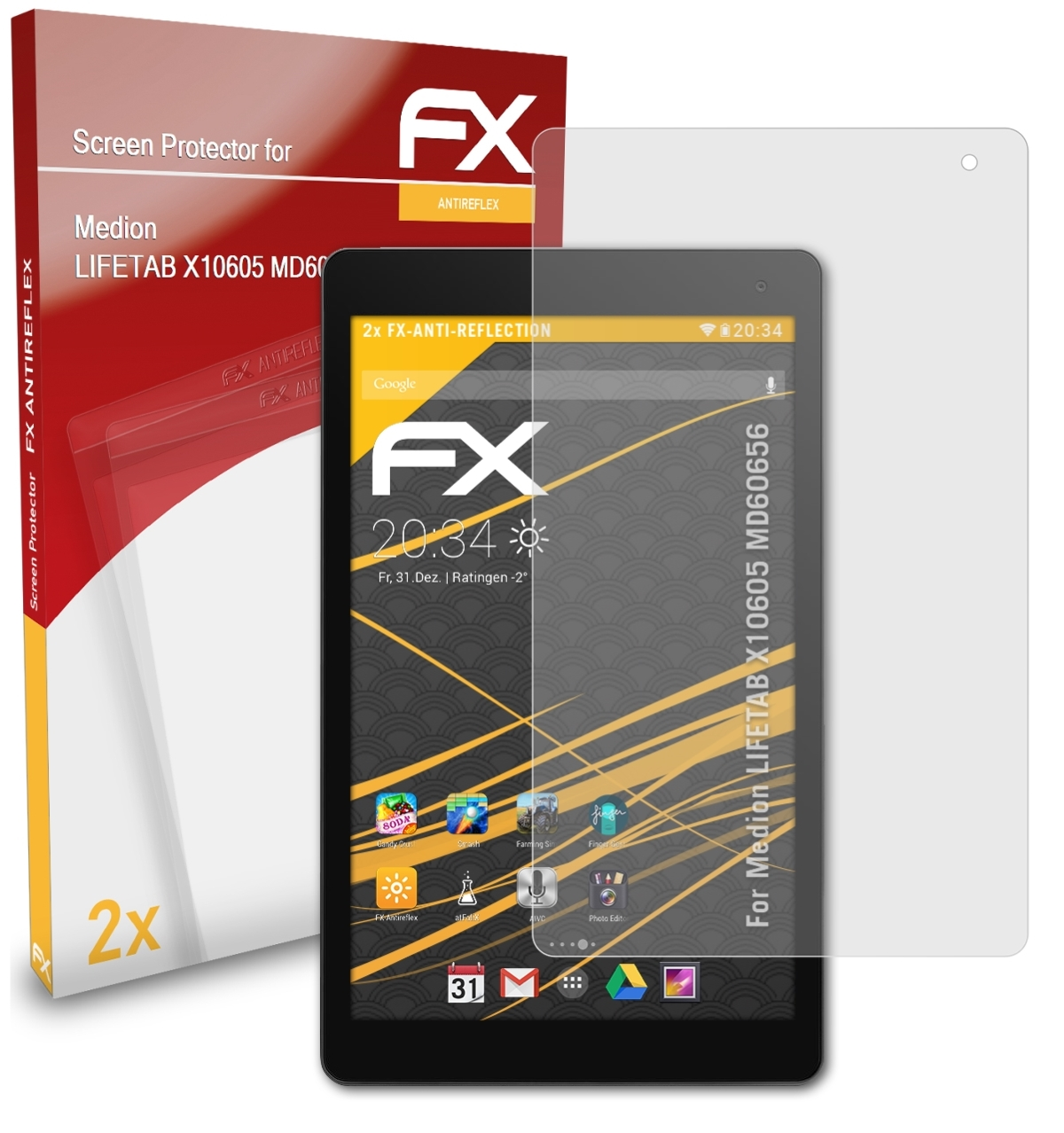 ATFOLIX 2x FX-Antireflex Displayschutz(für Medion LIFETAB (MD60656)) X10605