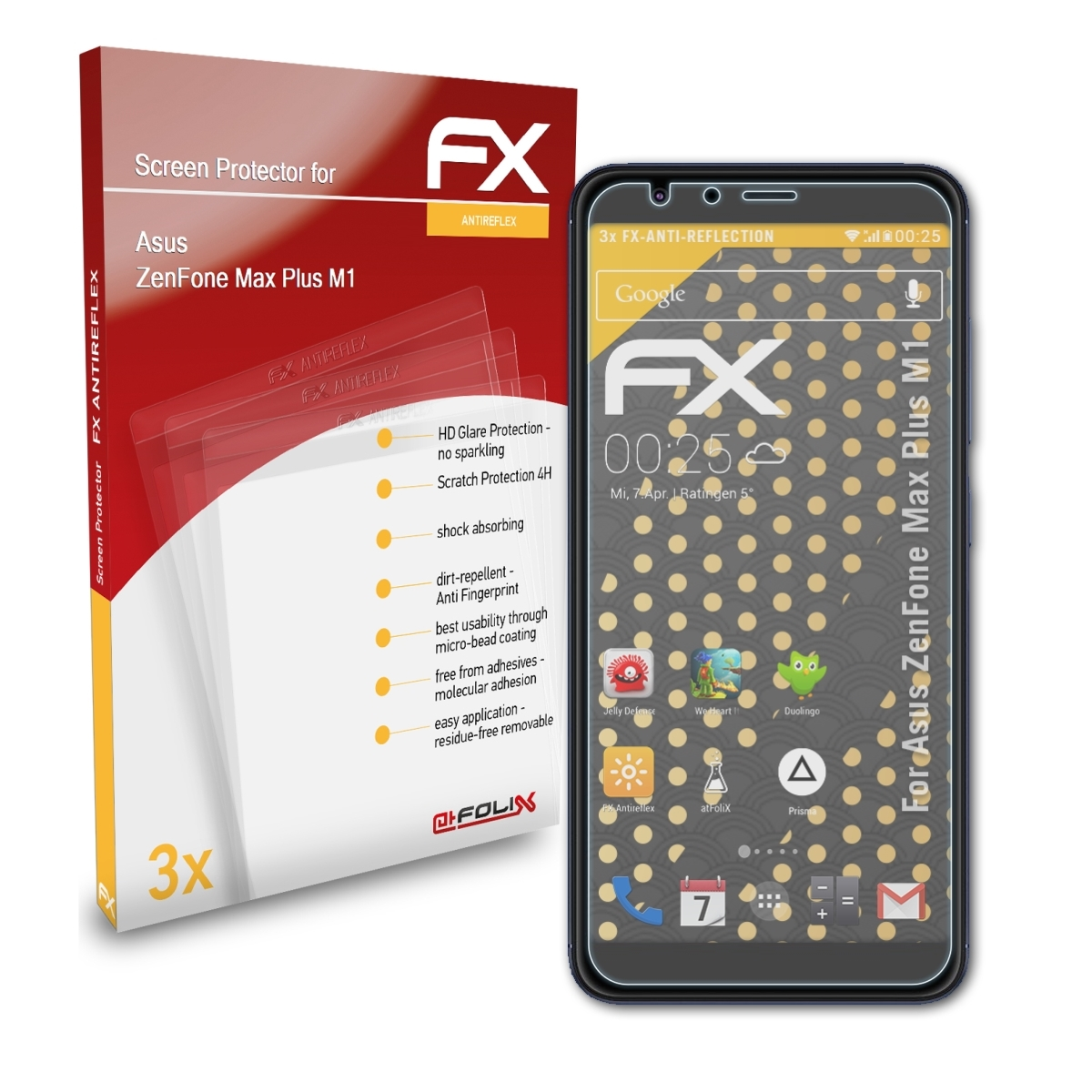 3x (M1)) ATFOLIX ZenFone Max FX-Antireflex Displayschutz(für Asus Plus