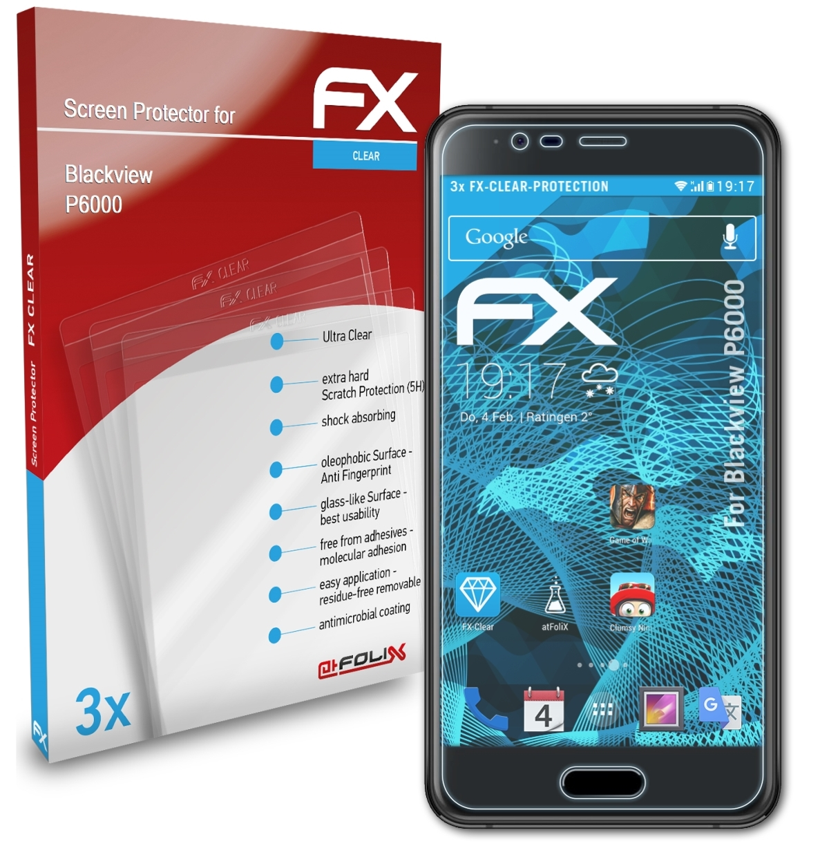 Blackview FX-Clear ATFOLIX P6000) Displayschutz(für 3x