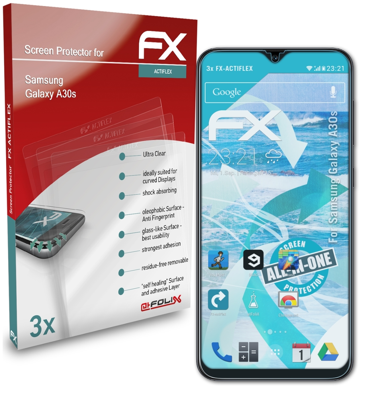 ATFOLIX 3x FX-ActiFleX Displayschutz(für Galaxy A30s) Samsung