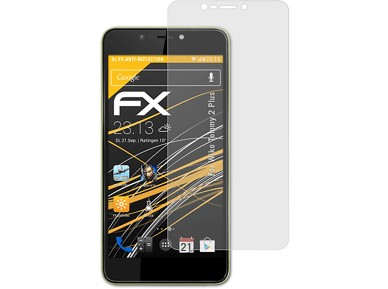 Displayschutz(für 2 ATFOLIX Wiko Tommy 3x Plus) FX-Antireflex
