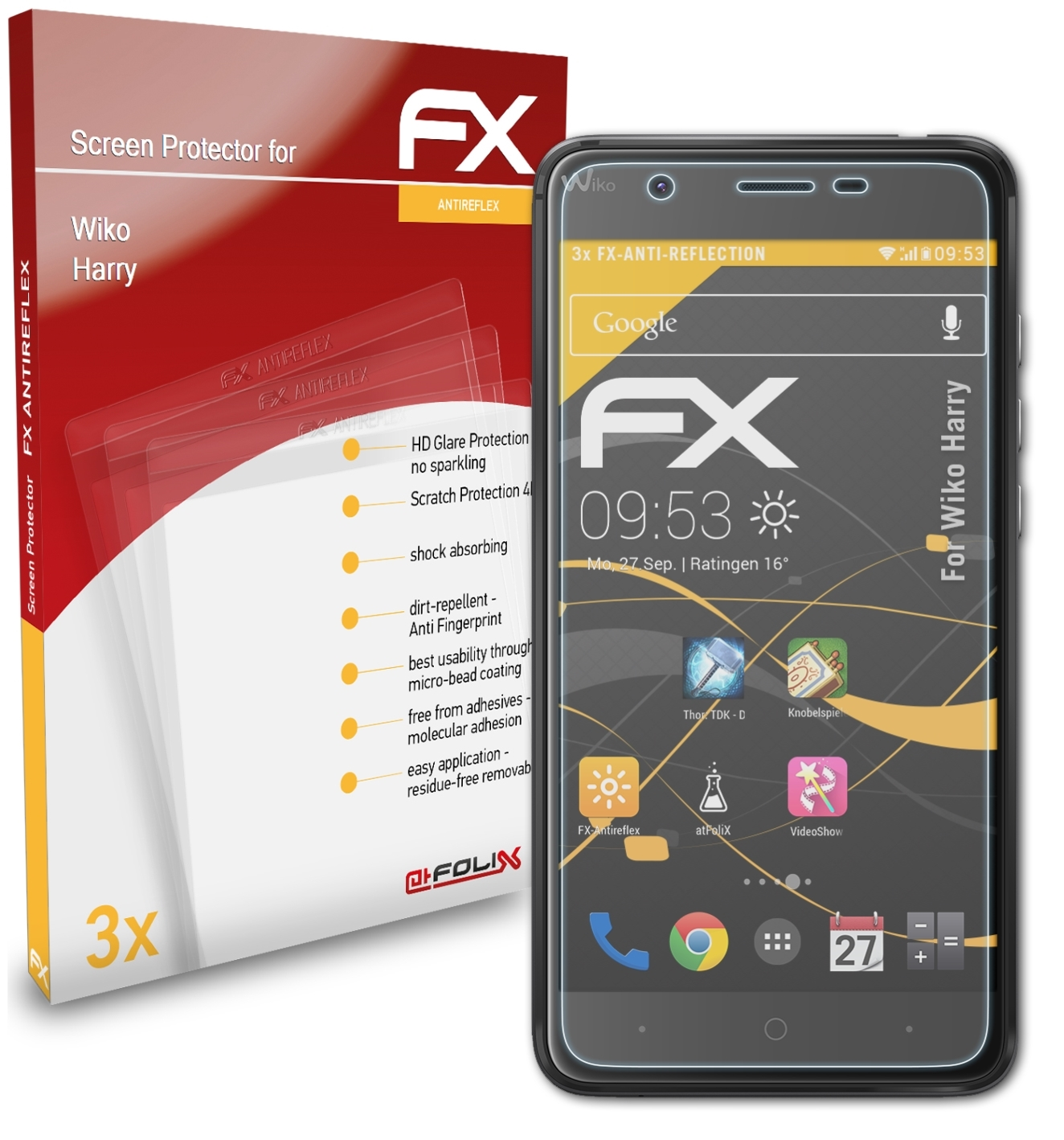 ATFOLIX 3x FX-Antireflex Displayschutz(für Wiko Harry)
