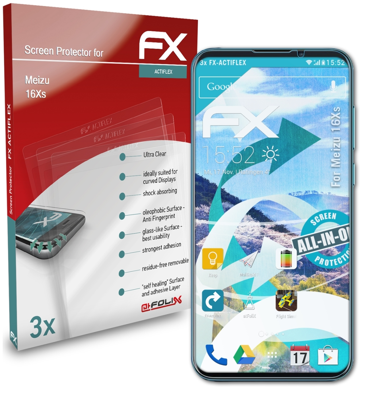 16Xs) Meizu ATFOLIX Displayschutz(für FX-ActiFleX 3x