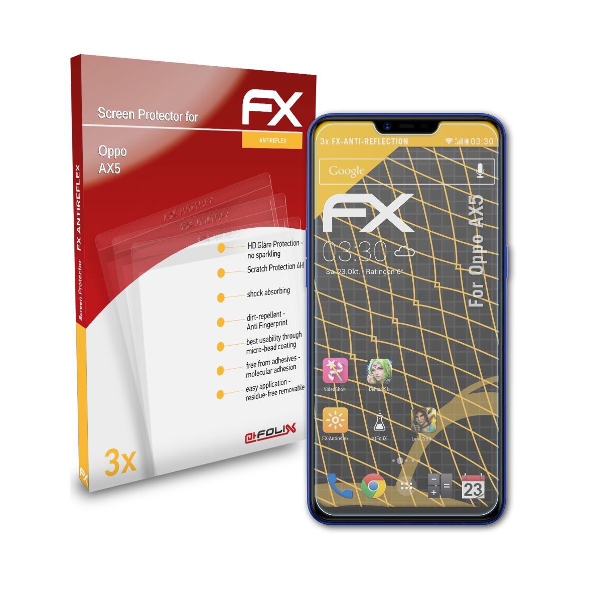 ATFOLIX 3x Oppo FX-Antireflex AX5) Displayschutz(für