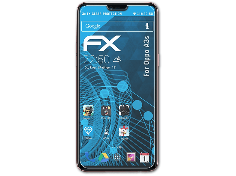 ATFOLIX 3x FX-Clear Displayschutz(für Oppo A3s)