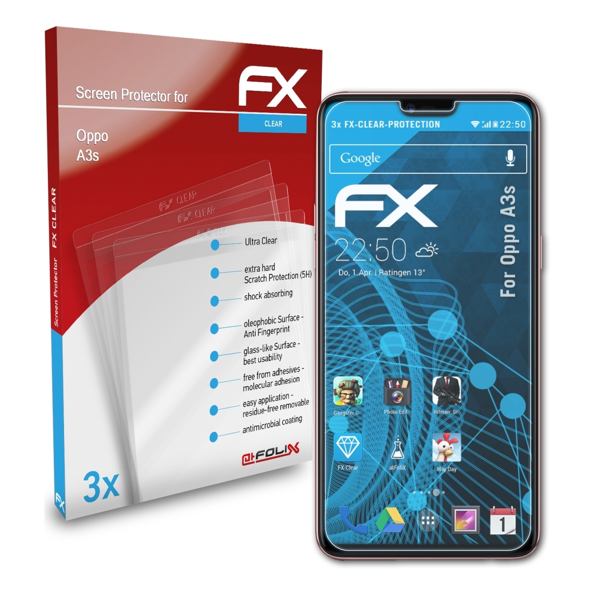 ATFOLIX 3x FX-Clear Oppo A3s) Displayschutz(für