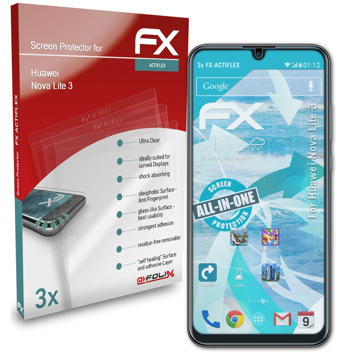FX-ActiFleX Displayschutz(für 3x Nova Huawei 3) Lite ATFOLIX