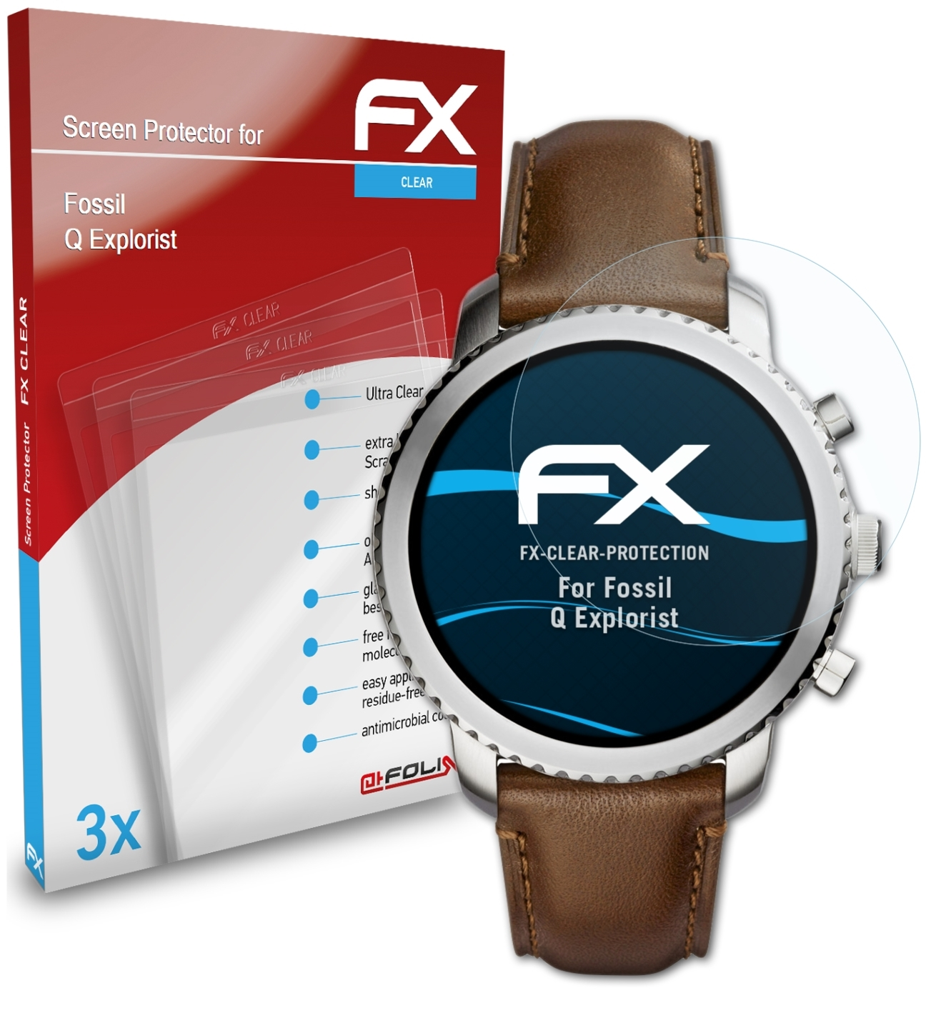 Fossil 3x FX-Clear ATFOLIX Explorist) Q Displayschutz(für