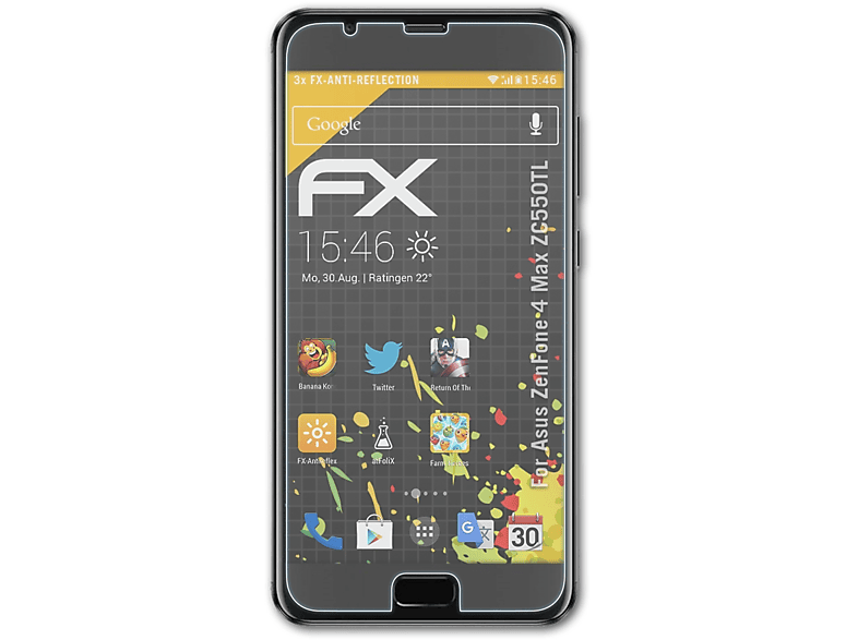 ATFOLIX 3x FX-Antireflex Displayschutz(für 4 Asus Max (ZC550TL)) ZenFone