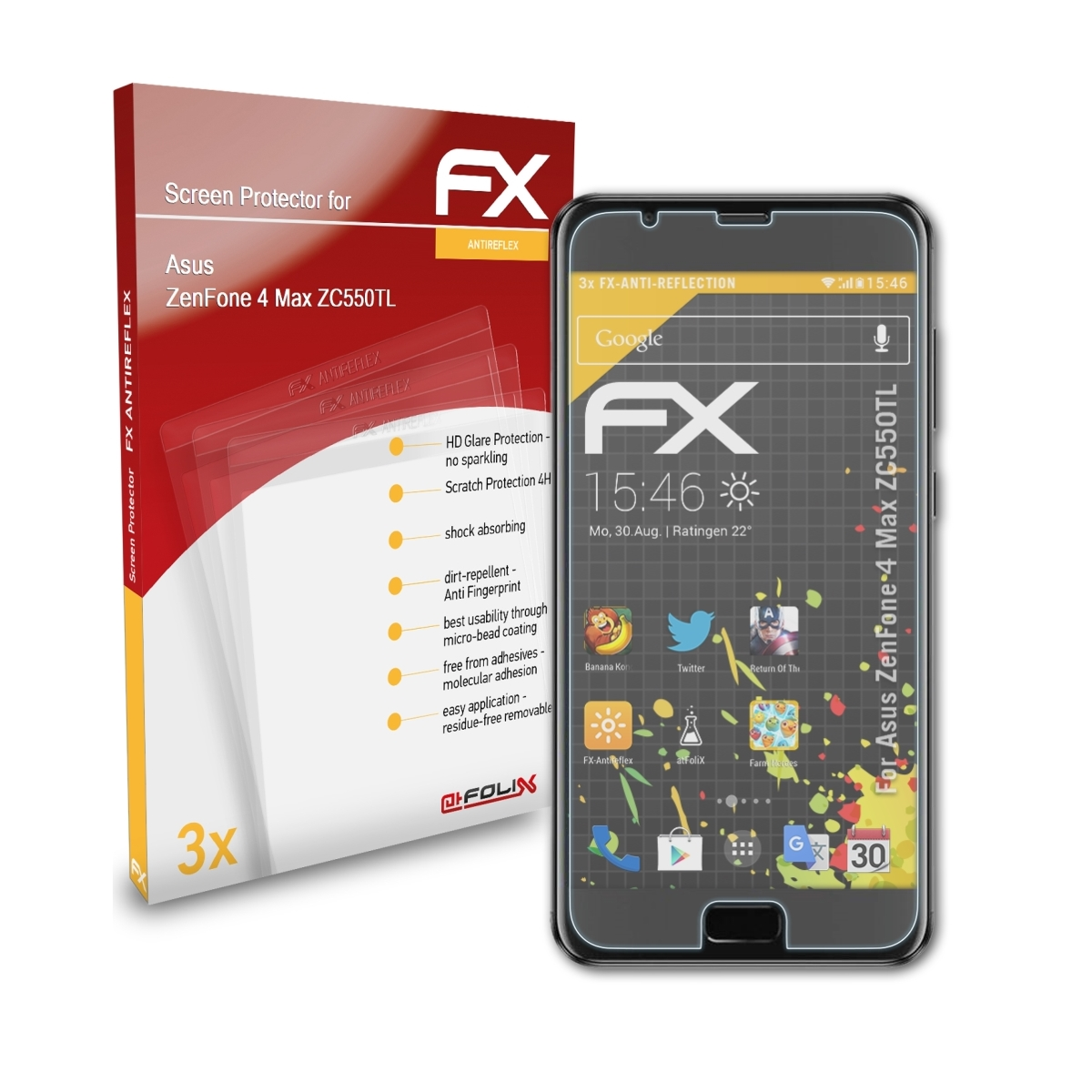 ATFOLIX 3x FX-Antireflex Displayschutz(für Asus 4 ZenFone Max (ZC550TL))