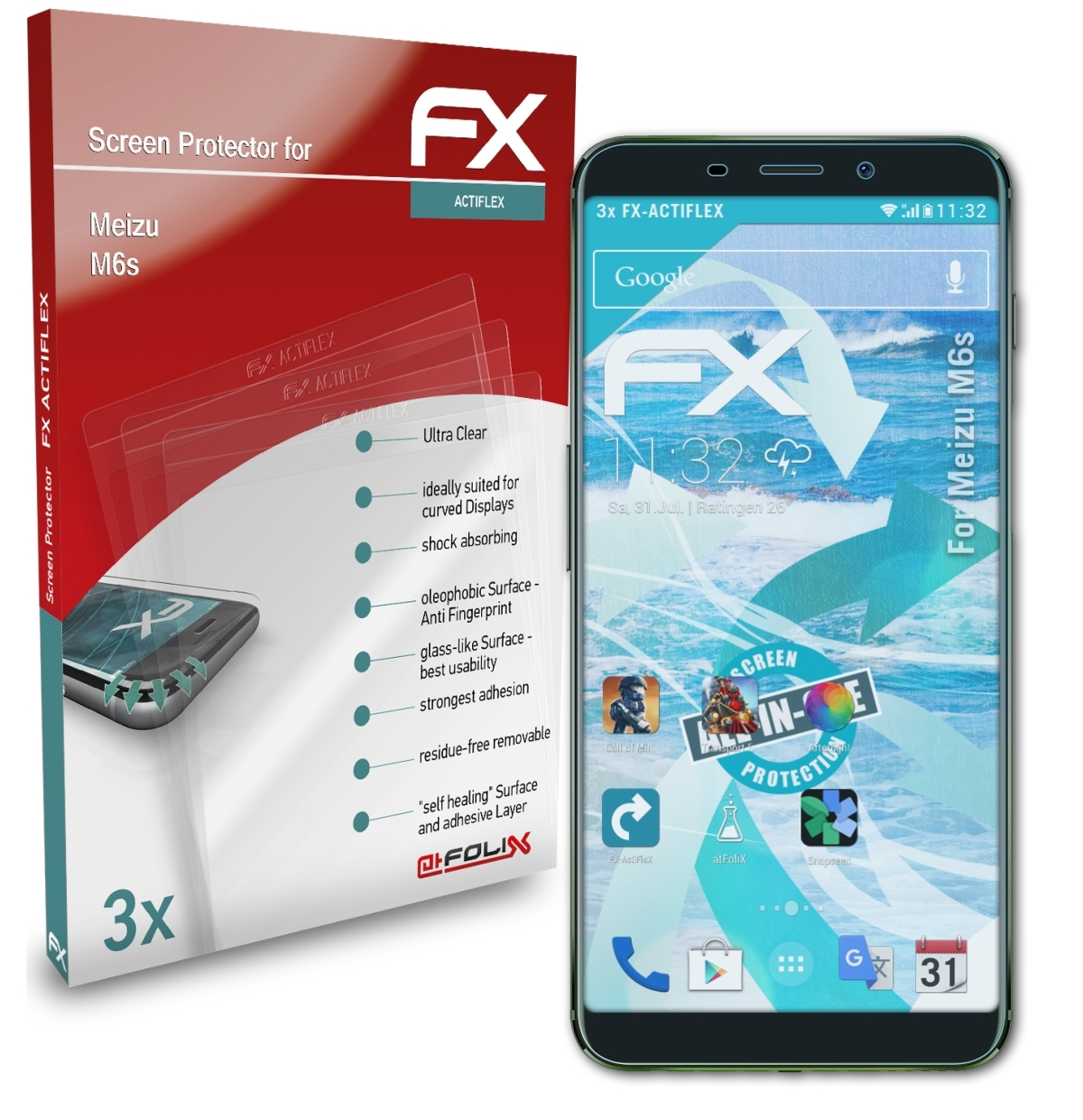 M6s) Meizu Displayschutz(für FX-ActiFleX ATFOLIX 3x