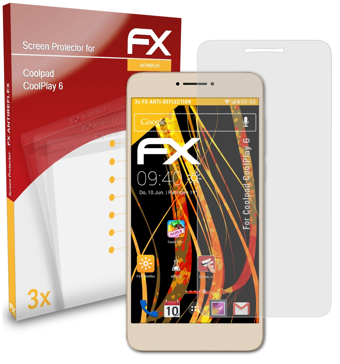 ATFOLIX 3x 6) FX-Antireflex CoolPlay Coolpad Displayschutz(für