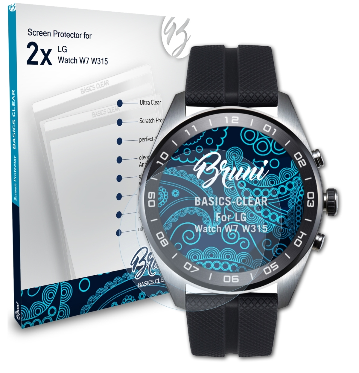 BRUNI 2x Basics-Clear Schutzfolie(für LG W7 Watch (W315))