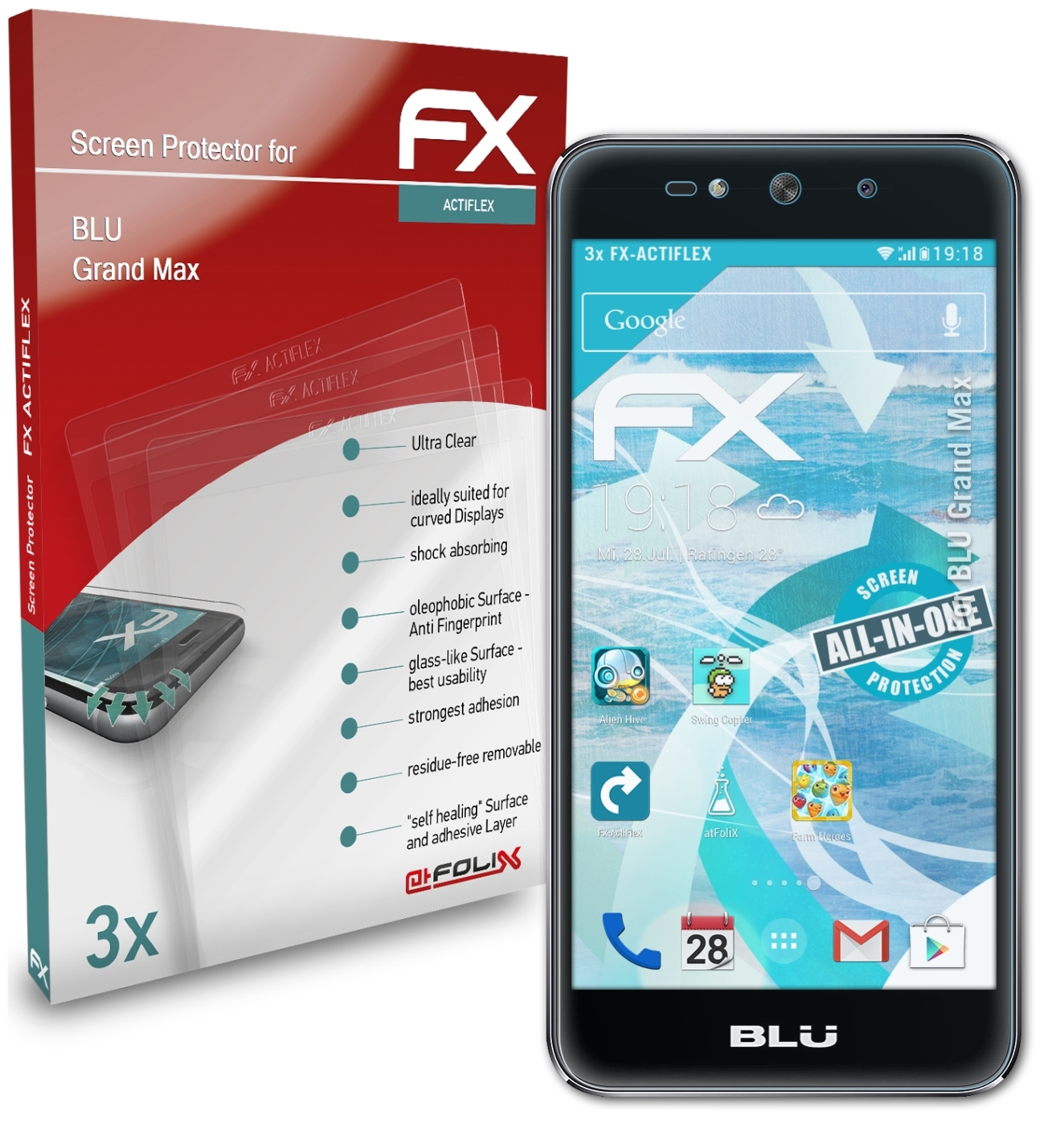Grand Max) 3x FX-ActiFleX Displayschutz(für ATFOLIX BLU