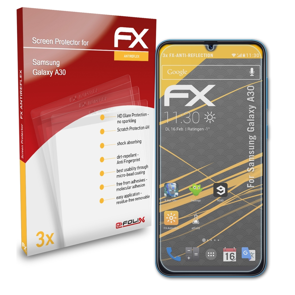 FX-Antireflex Galaxy Samsung A30) Displayschutz(für 3x ATFOLIX