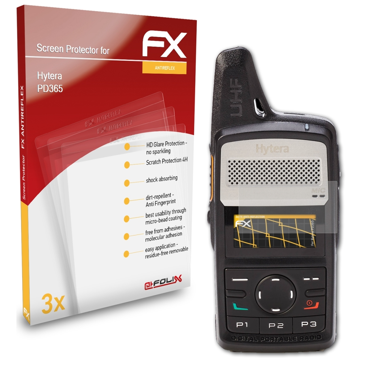 ATFOLIX 3x FX-Antireflex PD365) Hytera Displayschutz(für