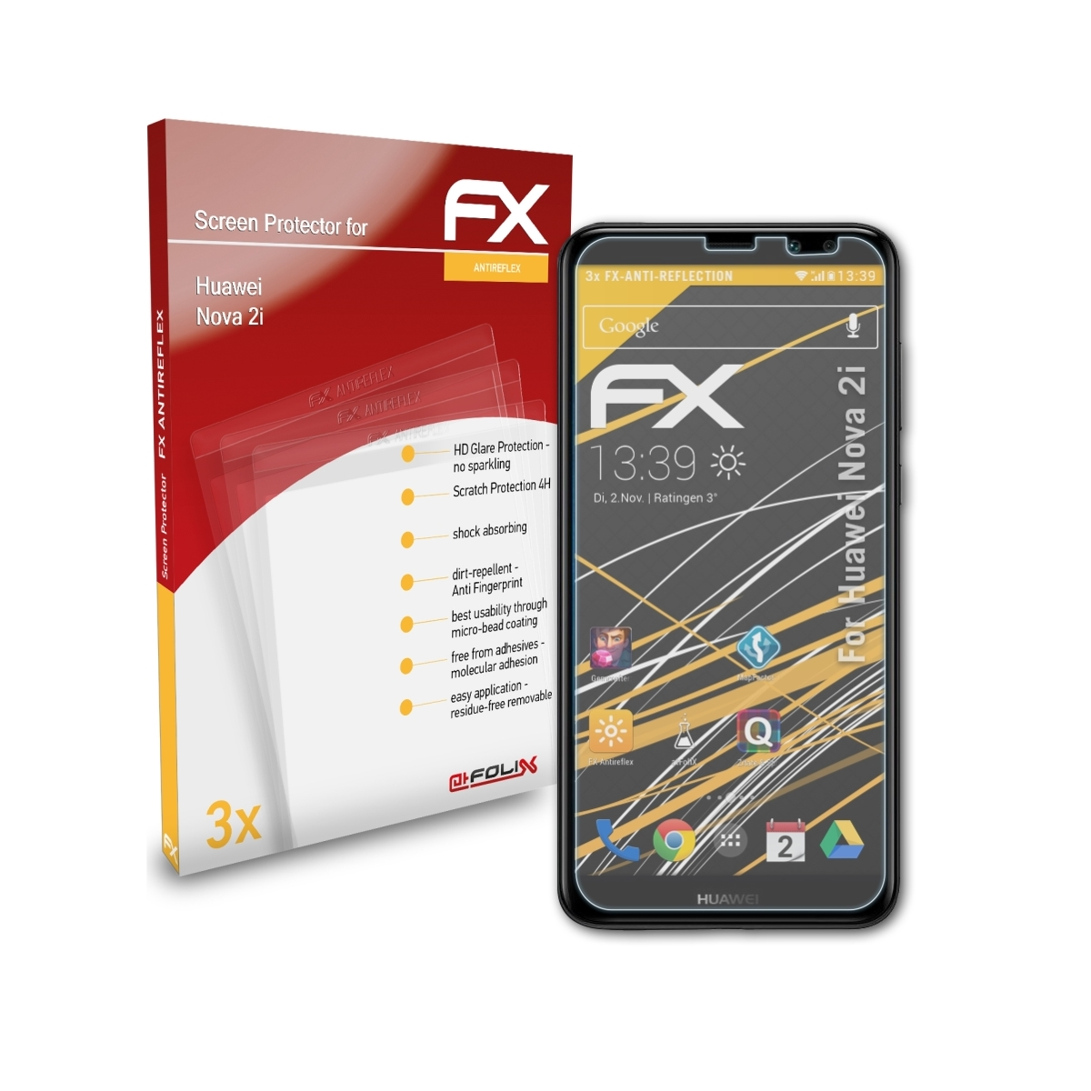 ATFOLIX 3x FX-Antireflex 2i) Huawei Displayschutz(für Nova