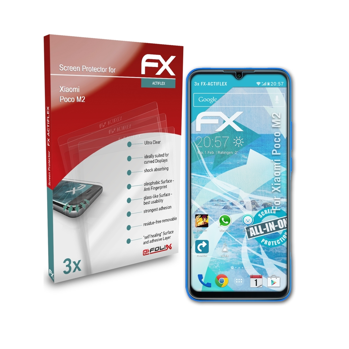 Xiaomi Displayschutz(für ATFOLIX FX-ActiFleX Poco M2) 3x