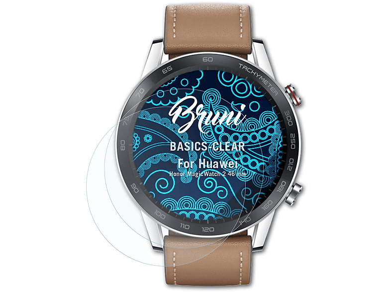 BRUNI 2x Basics-Clear Schutzfolie(für Huawei Honor MagicWatch 2 (46 mm))