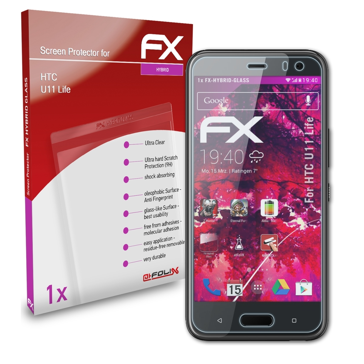 FX-Hybrid-Glass HTC U11 ATFOLIX Life) Schutzglas(für