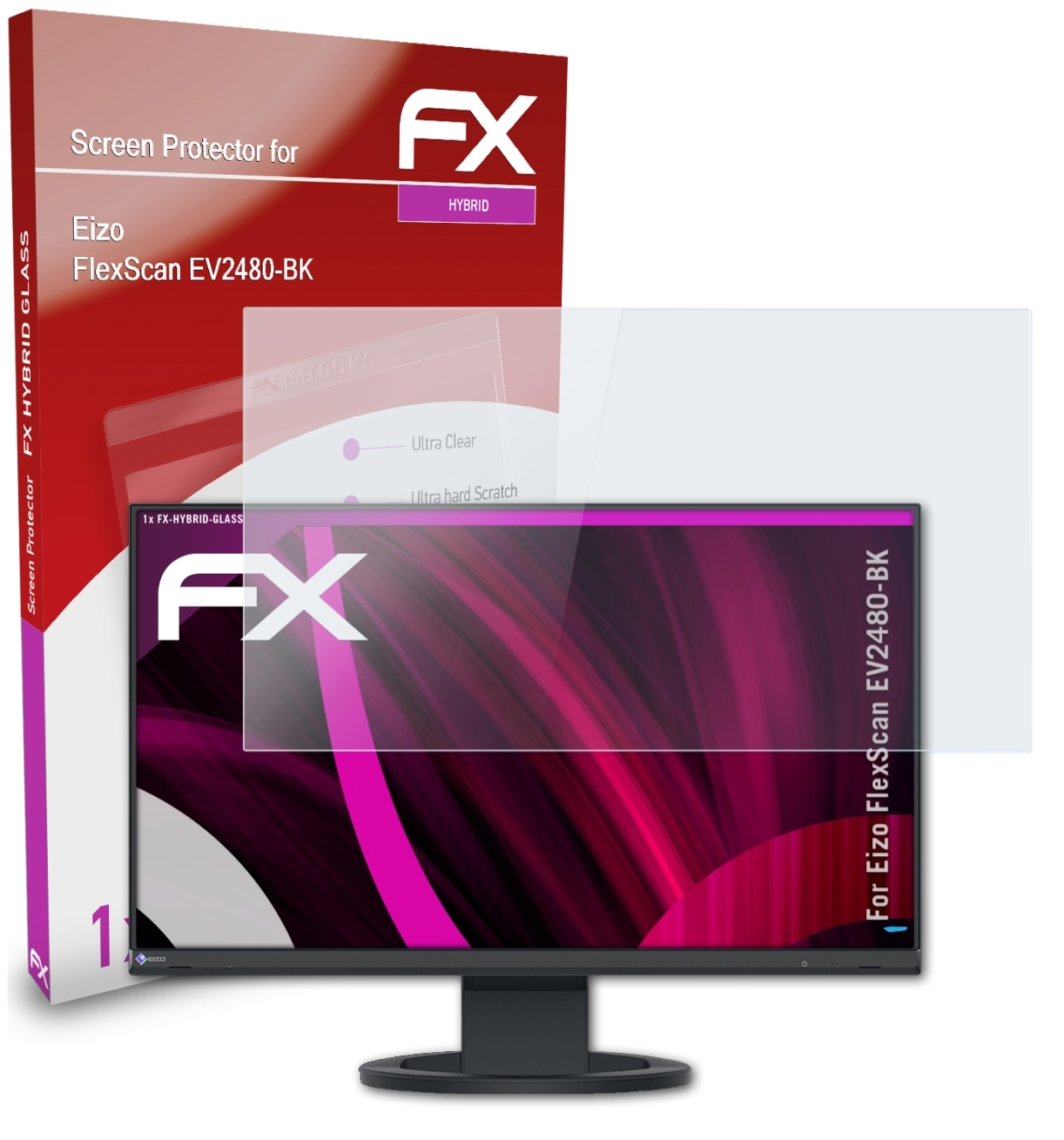 ATFOLIX FX-Hybrid-Glass Schutzglas(für Eizo EV2480-BK) FlexScan