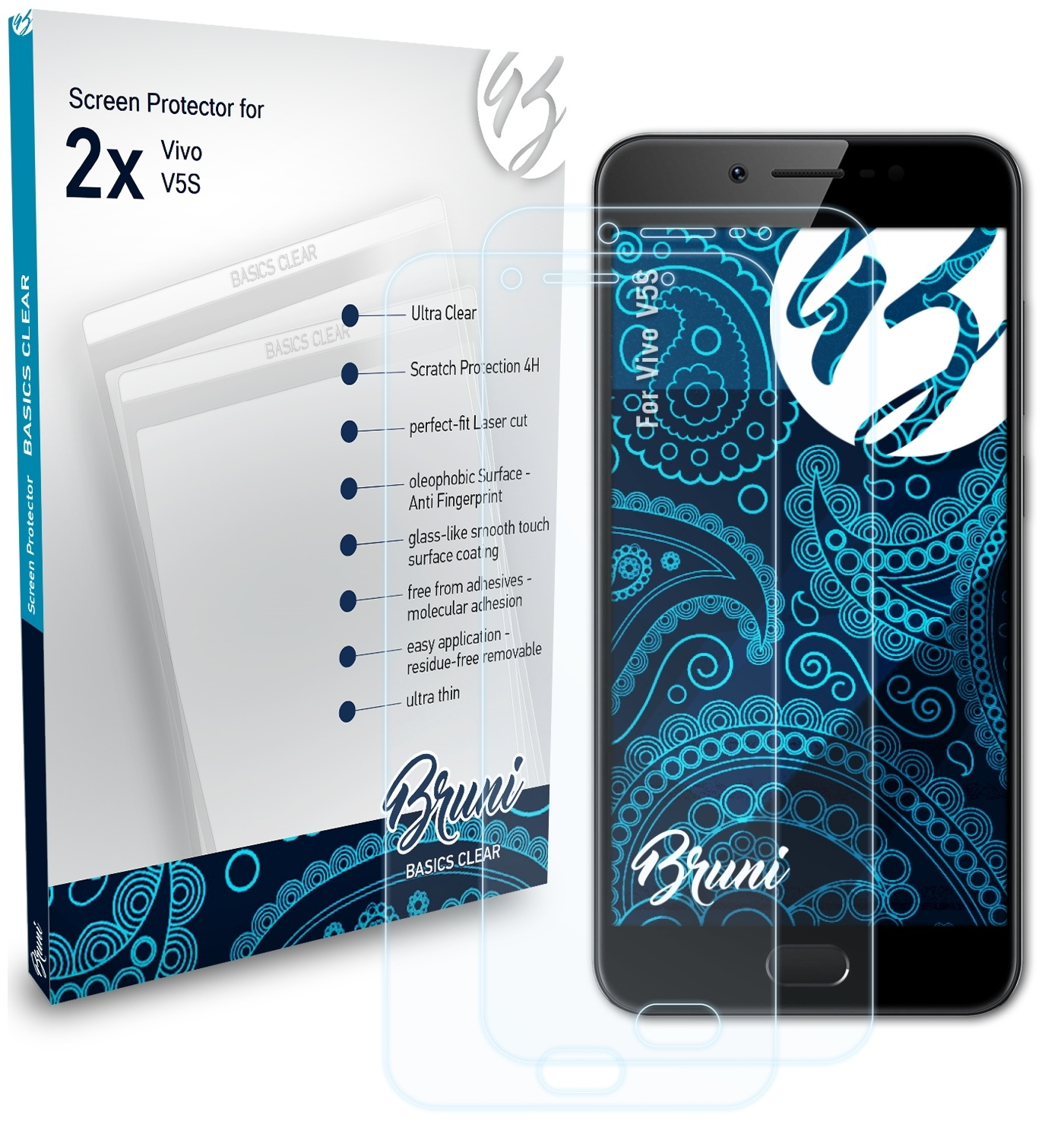 BRUNI 2x Basics-Clear V5S) Schutzfolie(für Vivo