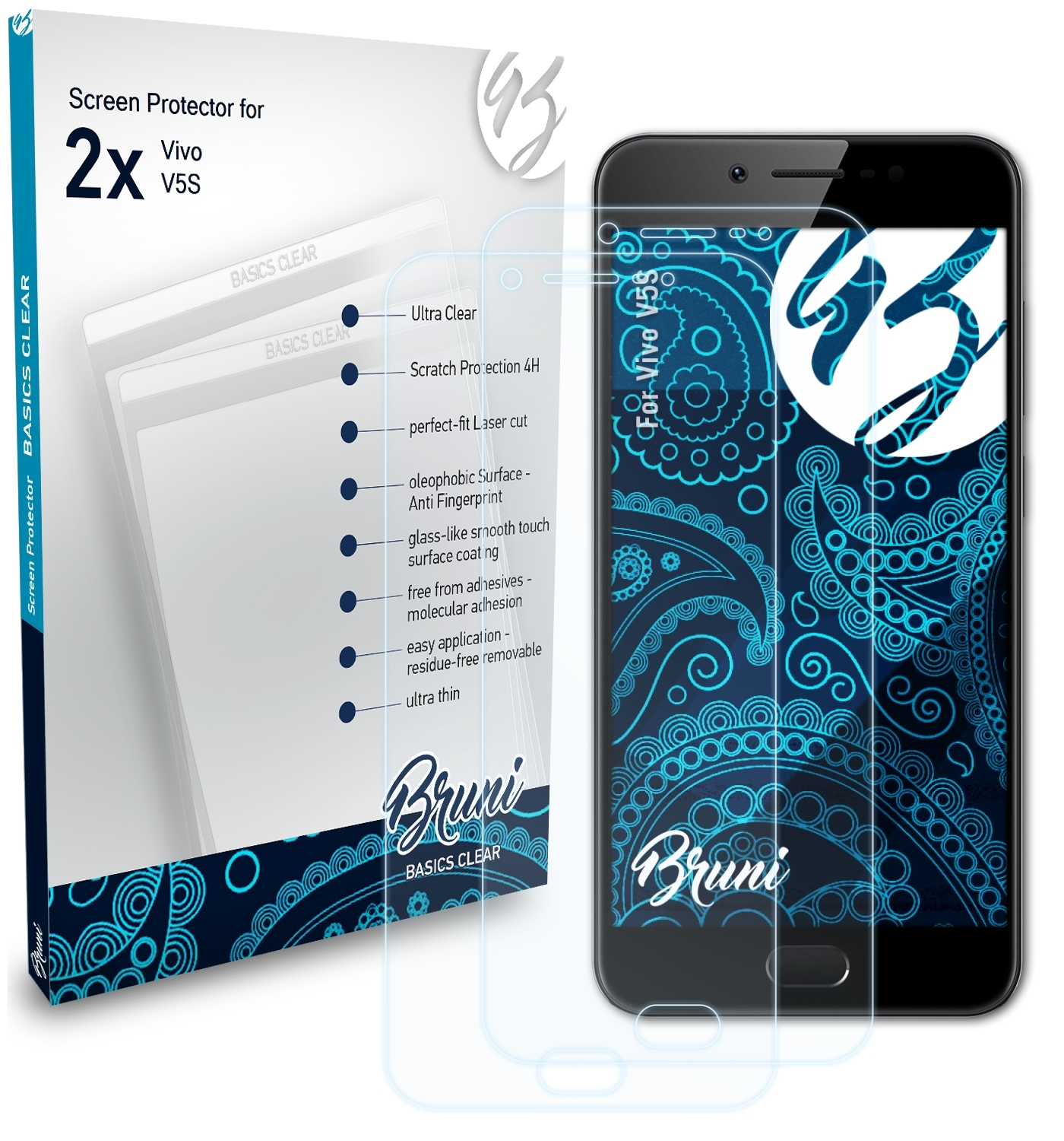 BRUNI 2x Vivo Basics-Clear Schutzfolie(für V5S)