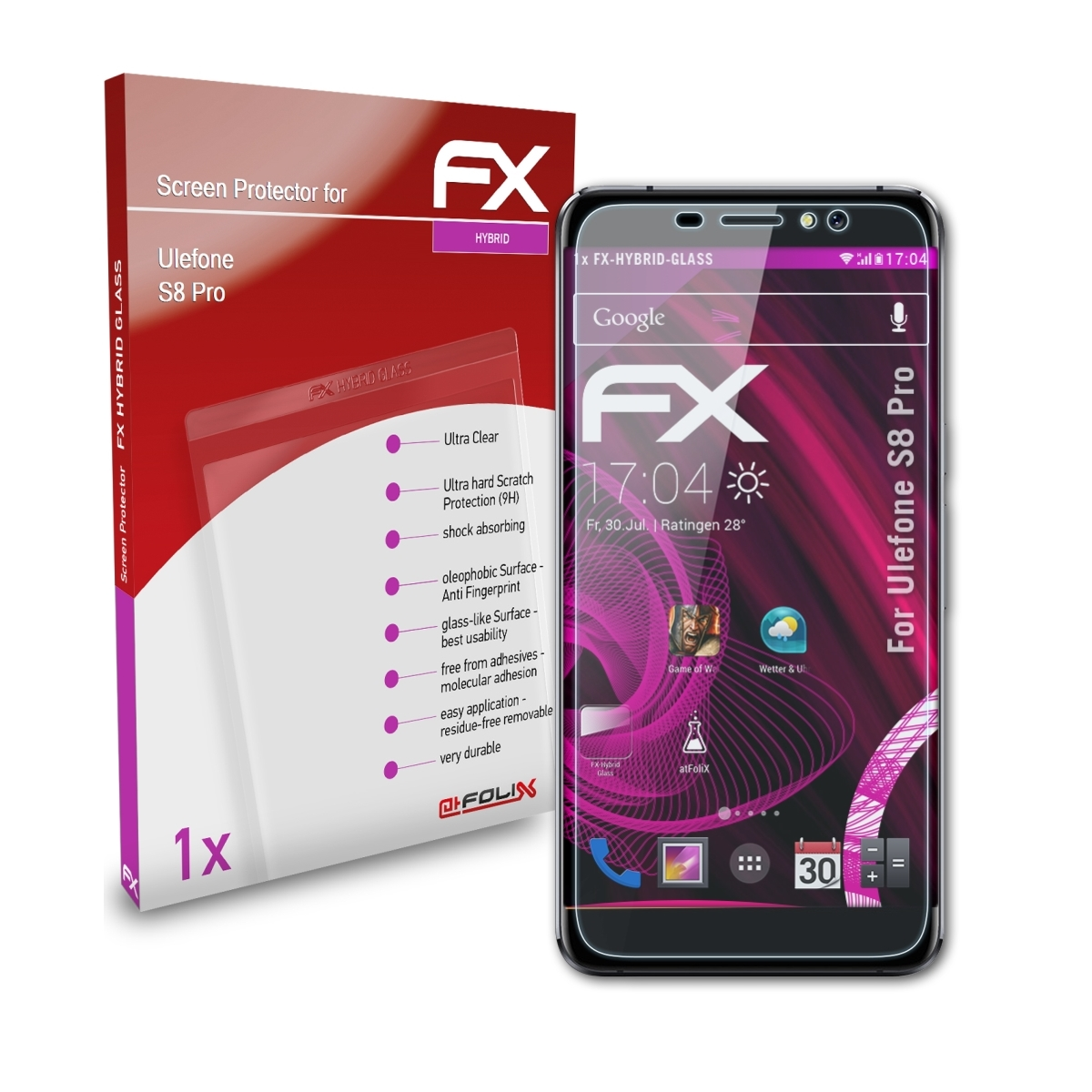 S8 Ulefone Pro) FX-Hybrid-Glass ATFOLIX Schutzglas(für