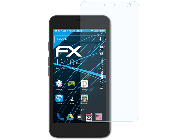 ATFOLIX 3x FX-Clear Displayschutz(für Archos Access 45 4G)