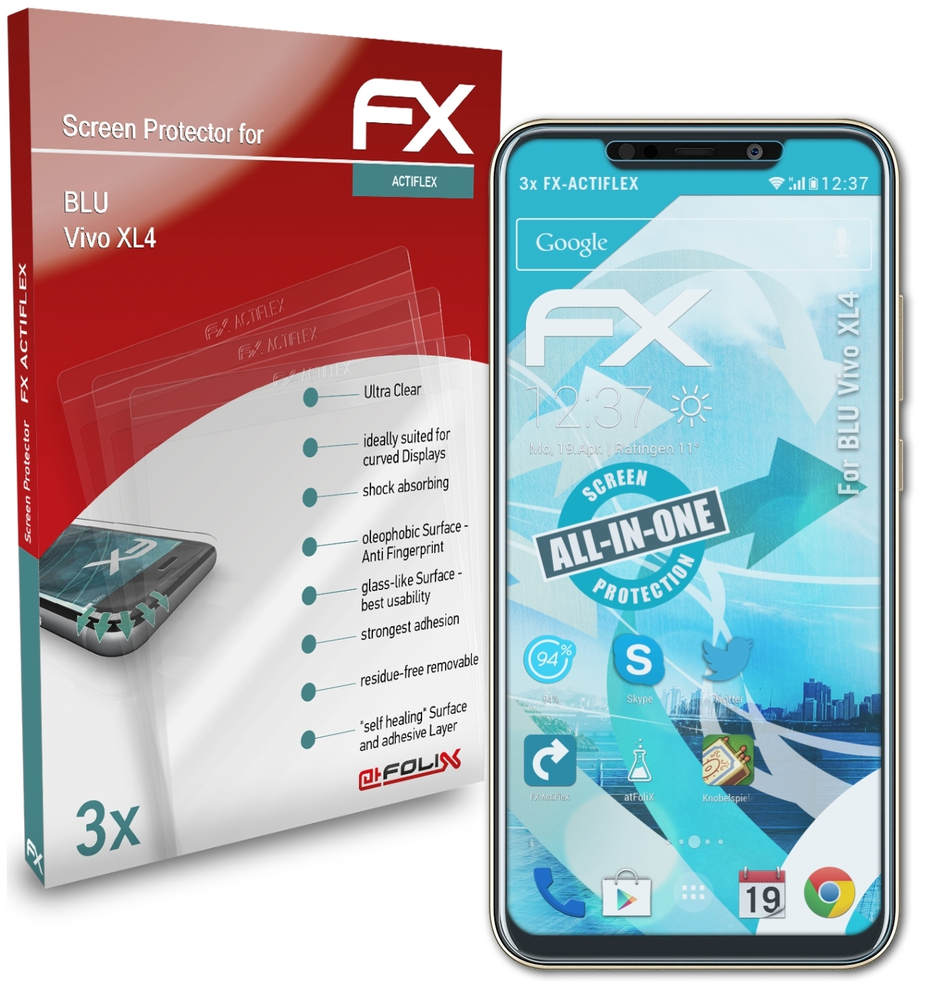 BLU XL4) ATFOLIX 3x Displayschutz(für FX-ActiFleX Vivo