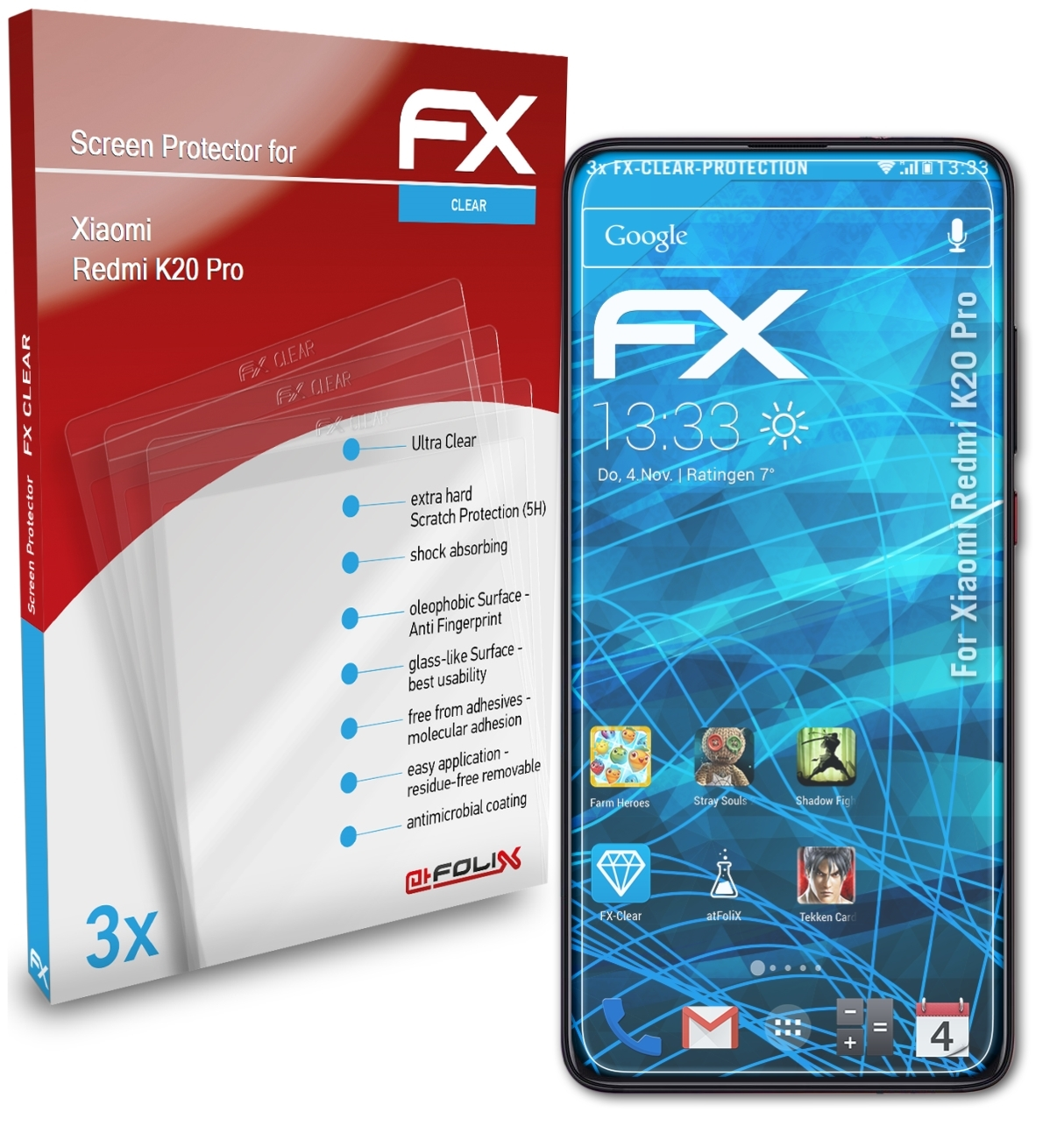 ATFOLIX 3x FX-Clear Displayschutz(für Pro) K20 Redmi Xiaomi