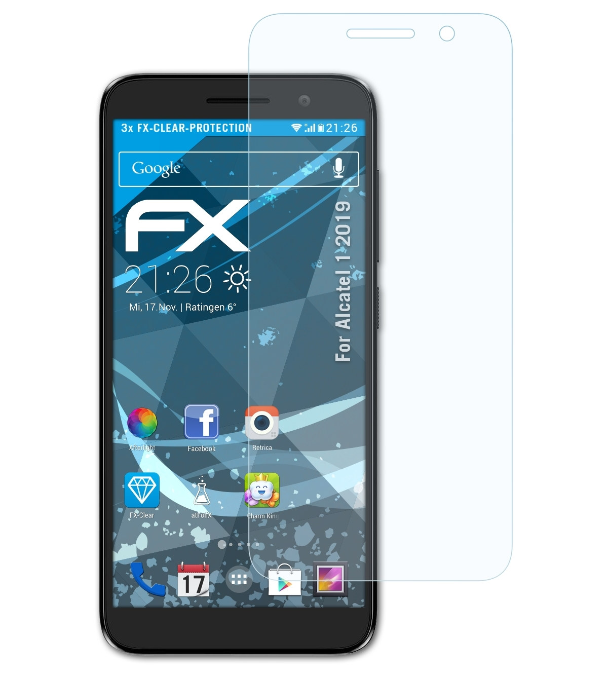 3x Displayschutz(für (2019)) FX-Clear 1 Alcatel ATFOLIX