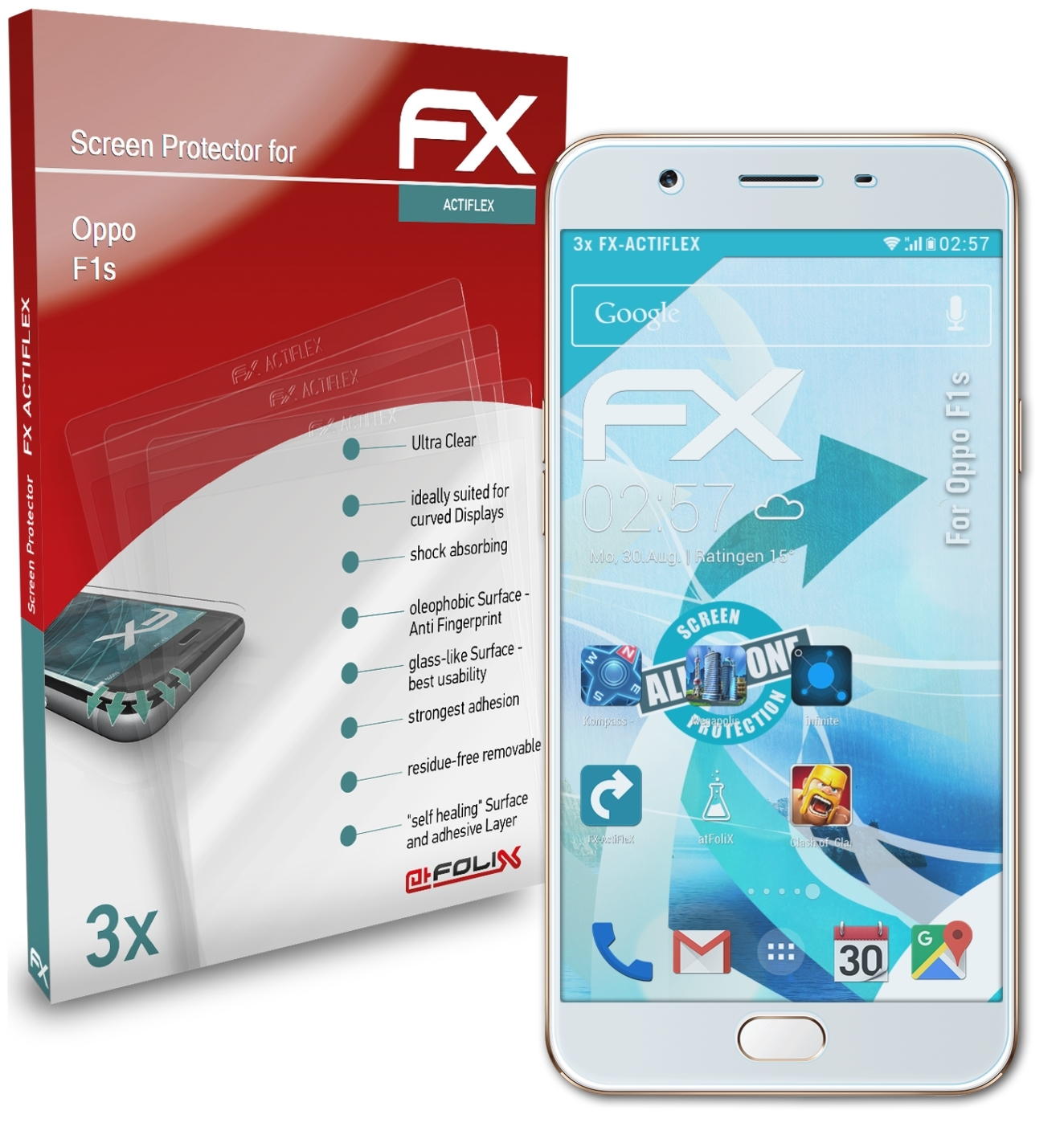 ATFOLIX 3x FX-ActiFleX F1s) Displayschutz(für Oppo