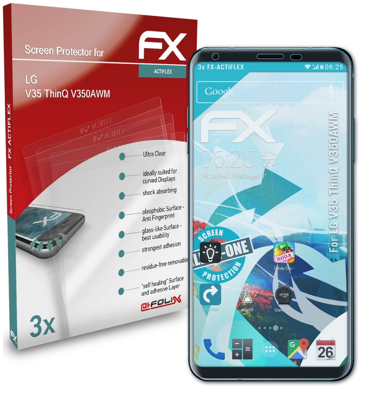 V35 3x Displayschutz(für FX-ActiFleX ThinQ ATFOLIX (V350AWM)) LG