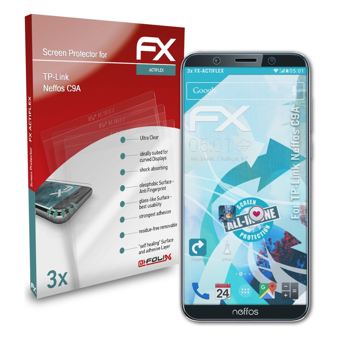 FX-ActiFleX C9A) 3x ATFOLIX Neffos Displayschutz(für TP-Link