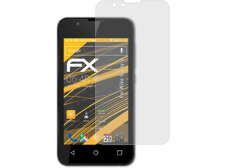 ATFOLIX 3x FX-Antireflex Displayschutz(für Wiko Sunny 2)
