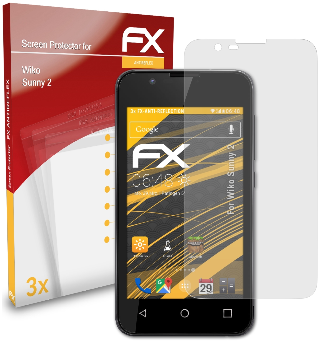 2) Sunny FX-Antireflex ATFOLIX Wiko Displayschutz(für 3x